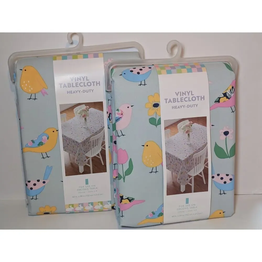 Vinyl Tablecloth Birds Floral Heavy Duty 60x84 Oblong Indoor Outdoor New